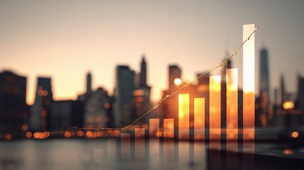 Poster - Bar and Line Graph Over New York Skyline at Sunset