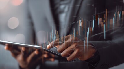 Poster - Double Exposure of Man Using Tablet in Professional Setting