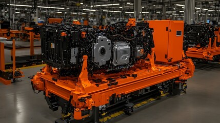 Poster - Complex industrial machinery components assembled at a modern manufacturing facility