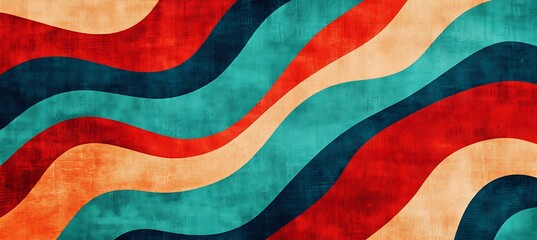 Poster - Abstract Retro Design Featuring Wavy Lines in Various Colors