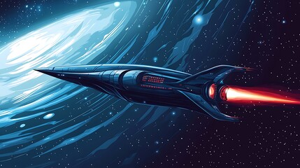 Poster - A futuristic rocket ship travelling through the cosmos in space