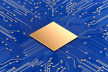 Poster - A close up of a blue and gold circuit board
