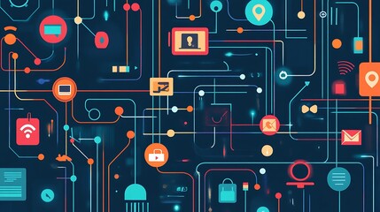 Poster - A colorful abstract illustration representing a complex interconnected digital network