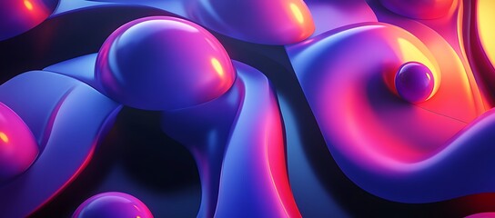Fototapete - Abstract digital art rendering of flowing shapes and spheres