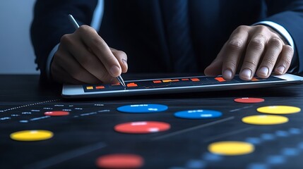 Poster - A person analyzes financial data on a digital tablet device