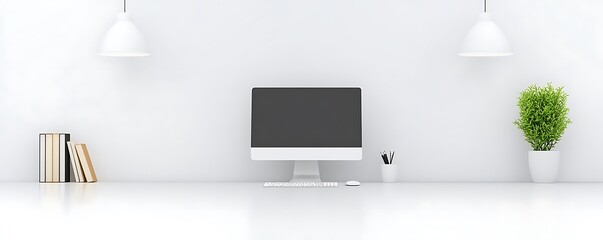 Poster - A minimalistic modern workstation with decorative elements displayed on a white desk