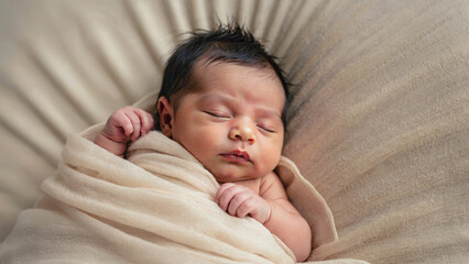 Aufkleber - A baby snugly wrapped in a soft blanket sleeps peacefully