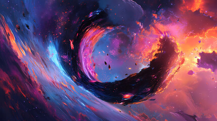 Wall Mural - gigantic black hole devours stars in vibrant, swirling cosmic scene , environment, universe, event h