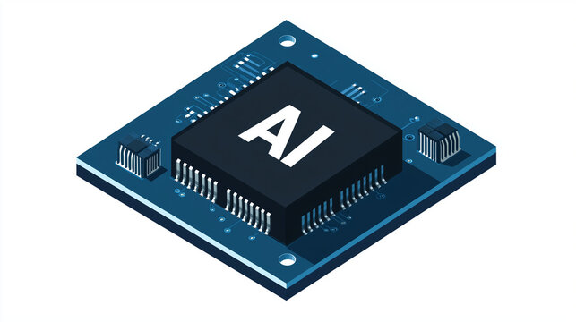 3D isometric icon, a microcircuit with the text 