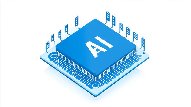3D isometric icon, a microcircuit with the text 