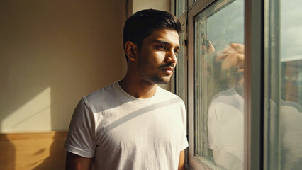 Poster - A person gazing out the window with a thoughtful expression
