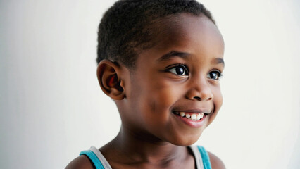 Poster - A young boy smiling while brushing his teeth