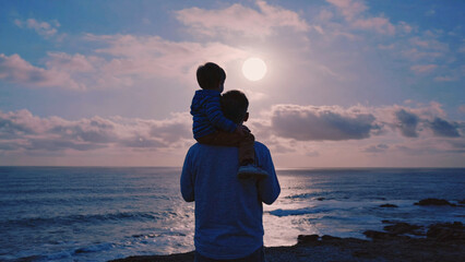 Poster - A father and son moment by the sea, great for family or travel themes