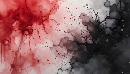 Poster - Abstract Watercolor Painting with Red and Black Ink Blot Texture