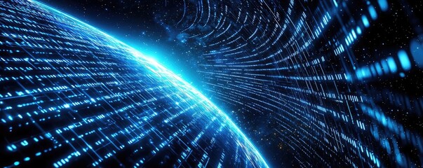 Poster - Earth with glowing network integrating wireless data grid concept. Futuristic digital visualization of data transmission in space.