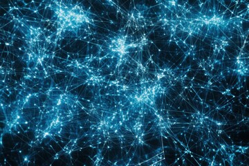 Leinwandbilder - Explore the depth of a futuristic digital network comprised of glowing nodes interconnected by thin lines in a deep blue and white theme