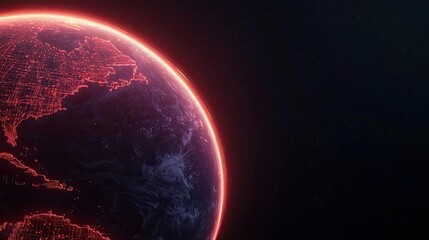 Poster - Earth with glowing network representing digital technology concept. Realistic depiction of Earth with a glowing red aura.