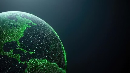 Poster - Earth with glowing network representing digital technology concept. Futuristic green digital globe visualization of connectivity.