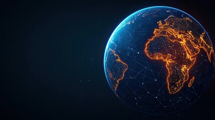 Poster - Earth with glowing network representing digital technology concept. Illuminated globe showing network connections across continents.