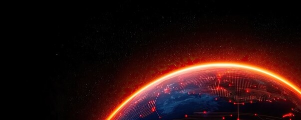 Poster - Earth with glowing network illustrating internet grid technology concept. Stunning view of Earth with glowing edges against black space.