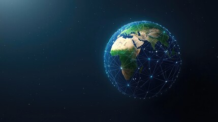 Poster - Earth with glowing network illustrating internet grid technology concept. Digital globe network showcasing global connectivity and innovation.