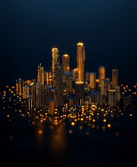 Poster - An illuminated cityscape rendered with golden lights and dark background