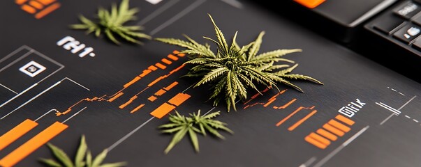 Aufkleber - Cannabis plant elements presented with financial market data visuals