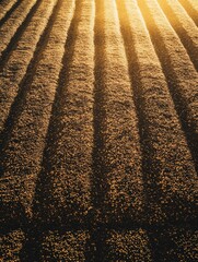 Poster - Golden coffee beans dry in geometric patterns under soft sunlight in a large drying patio in the coffee-growing region