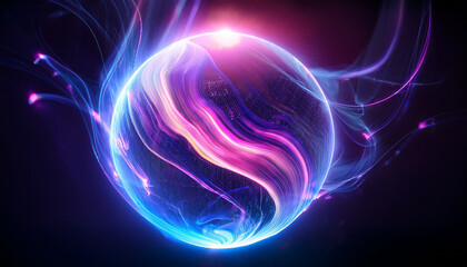 Wall Mural - magic sphere with plasma glow. abstract futuristic flowing neon energy ball with glowing waves.