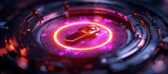 Poster - A futuristic digital key rests within a glowing circular platform