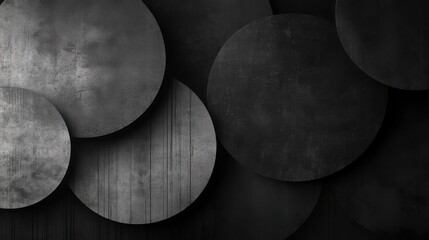 Poster - Modern abstract design featuring overlapping geometric circles in various shades of gray on a textured background