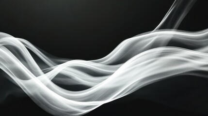 Poster - Flowing white waves on a dark background create an abstract pattern in motion