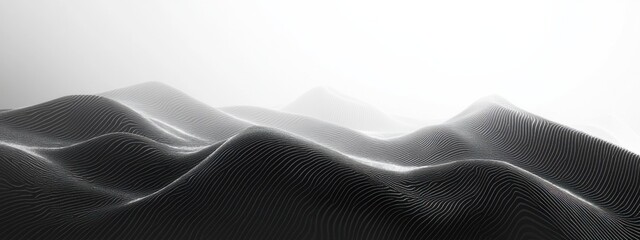 Poster - Abstract black and white landscape featuring smooth wave-like forms in a minimalist design