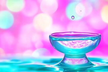 Poster - Vibrant Drop Landing in Clear Glass Bowl with Colorful Background