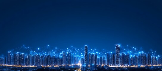 Poster - Digital cityscape showing interconnected data networks and city infrastructure