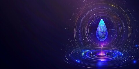 Fototapete - Abstract Water Drop Design with Digital Elements and Light Effects