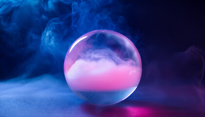 Wall Mural - surreal scene of glass orb filled with clouds. swirling mist and smoke. mystical atmosphere.