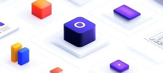 Fototapete - Colorful geometric objects arranged with a modern and clean perspective