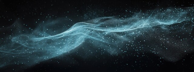 Poster - Beautiful abstract light waves with shimmering particles in a dark space