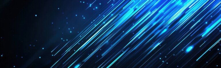 Poster - Bright blue light streaks create a dynamic abstract effect against a dark background in a modern design