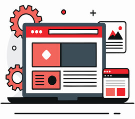 Website Development Vector Illustration With Gears And Responsive Design Concept