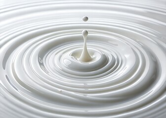 Poster - A single drop falling into a pool of white liquid milk creating ripples and a splash crown effect