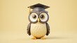 © Suparerk - Cute cartoon owl wearing graduation cap on solid color background for educational themes