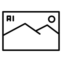 Poster - AI-Generated Image with Mountains and Sun Symbol in Simple Outline Style