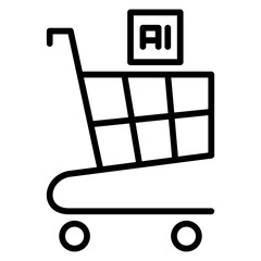 Fototapete - Shopping Cart Icon with AI Symbol, Conceptualizing Artificial Intelligence and E-commerce