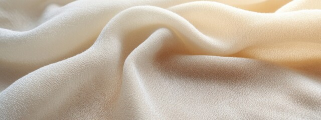 Poster - Soft cream fabric drapes with gentle waves illuminated by warm light in a serene setting