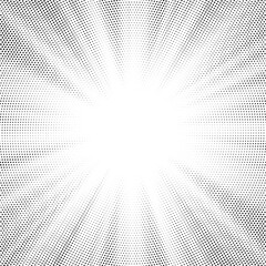 Aufkleber - Halftone gradient sun rays pattern. Abstract halftone vector dots background. monochrome dots pattern. Vector background in comic book style with sunburst rays and halftone. Retro pop art design.