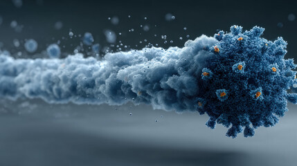 Aufkleber - digital illustration depicts virus spreading through air, showcasing its intricate structure and dynamic movement. image highlights microscopic details and concept of viral transmission