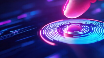 Poster - A vibrant, futuristic image featuring a fingertip hovering over a glowing, circular design, emphasizing technology and digital interaction.