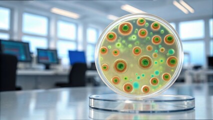 Poster - Vibrant Cultures in Petri Dish Displaying Microbial Growth Activity